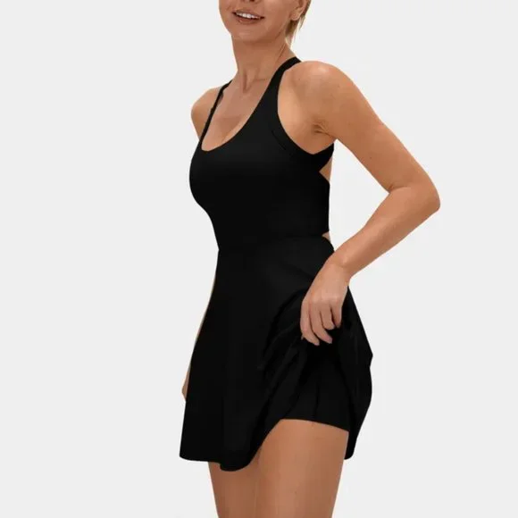 Halara Backless Cut Out Twisted Side Pocket 2-in-1 Mini Barre Ballet Dance Dress - Picture 2 of 7